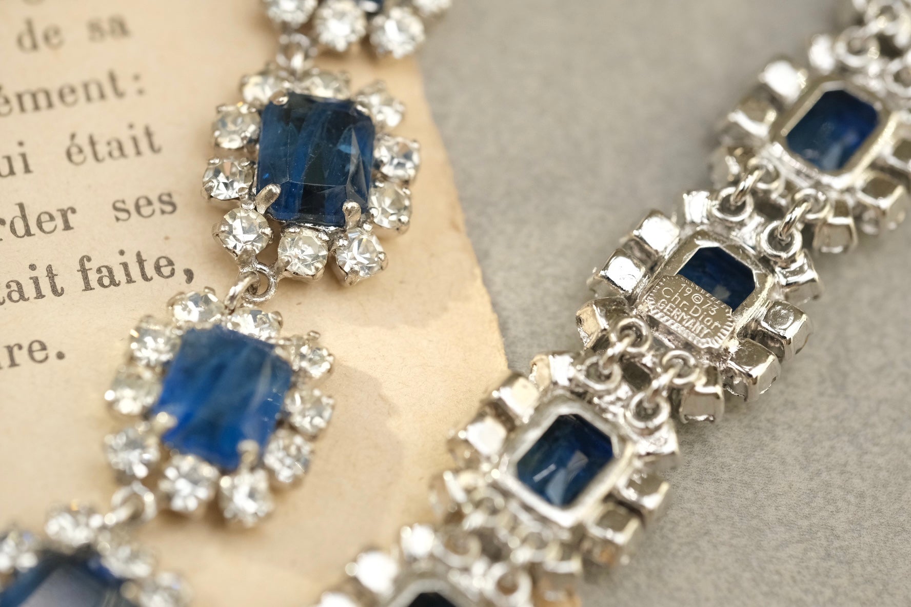 Vintage 70s Christian Dior Germany Sapphire Blue Flawed Glass Necklace & Bracelet