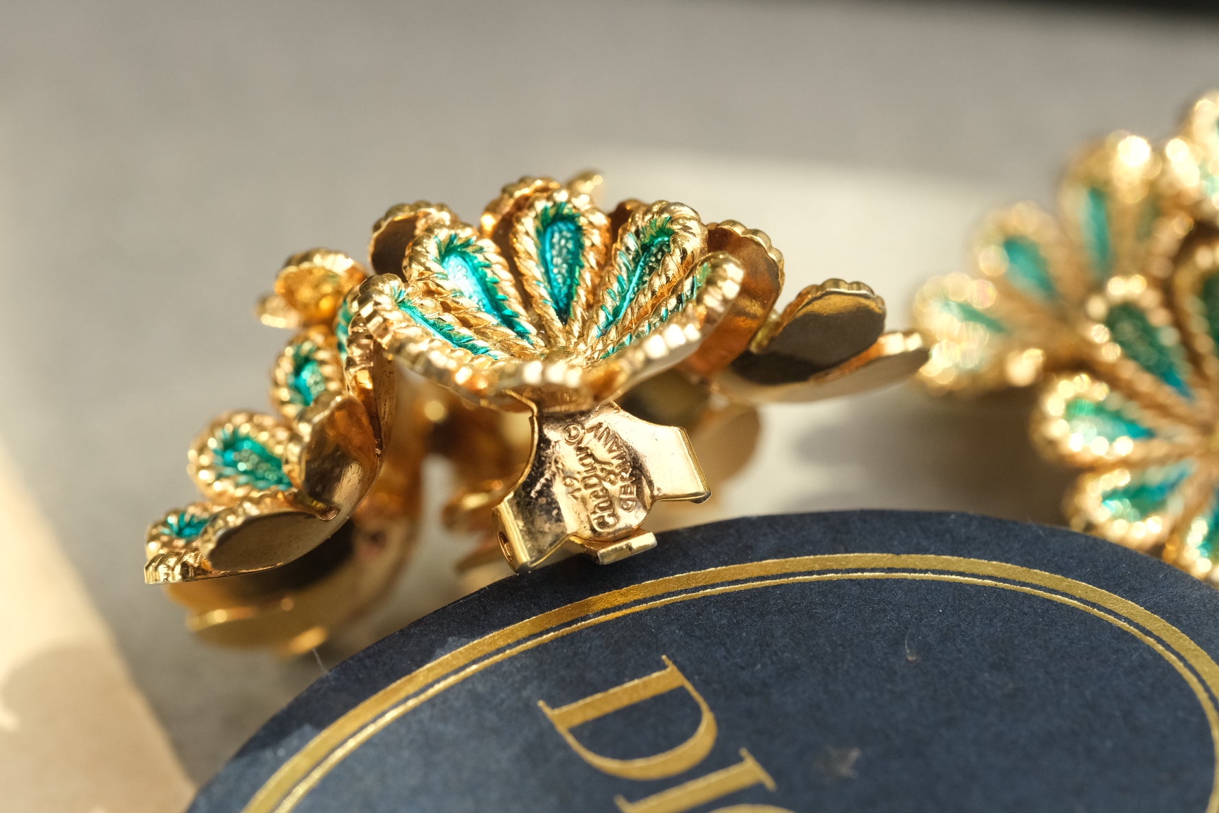 Vintage 1967 Christian Dior Germany Enamel Floral Cluster Clip On Earrings
