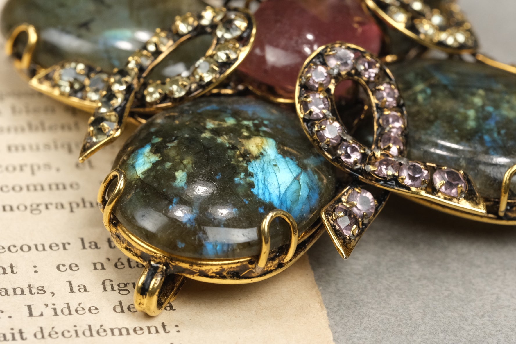 Vintage Iradj Moini Labradorite Pink Gemstone Brooch/Pendant