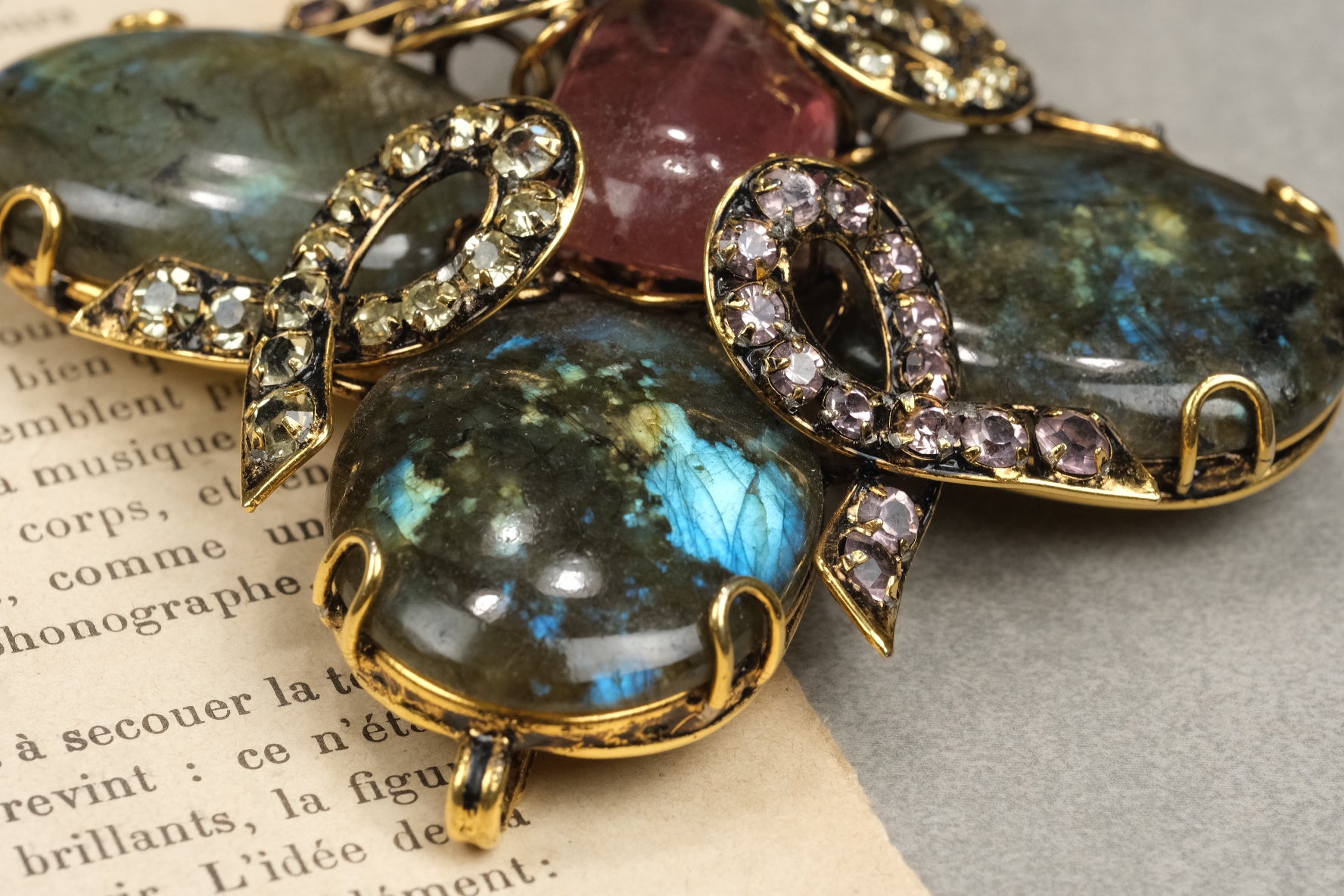 Vintage Iradj Moini Labradorite Pink Gemstone Brooch/Pendant