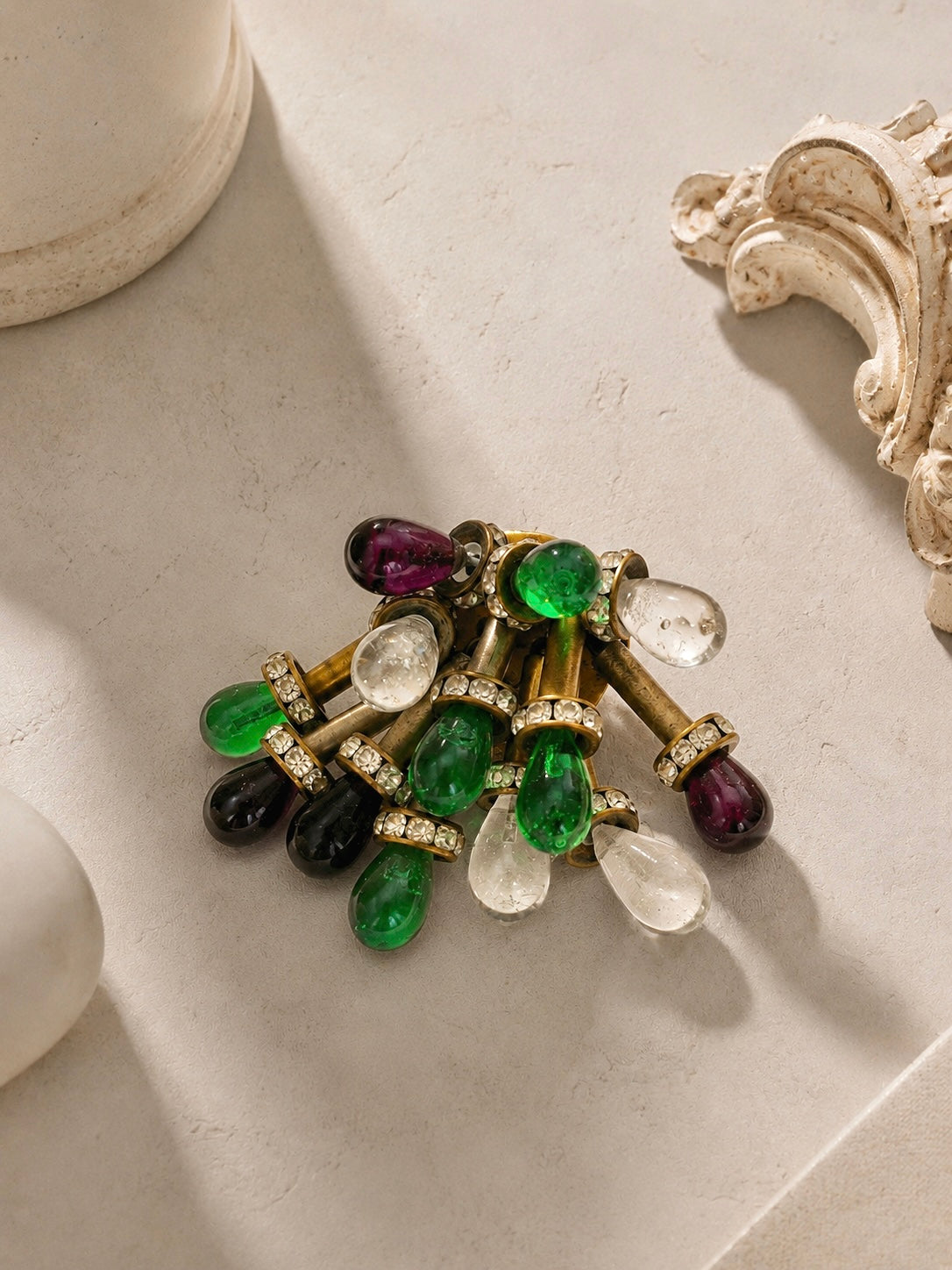 RARE Vintage Early Gripoix Poured Glass Firework Brooch | Multicolor Glass Drops