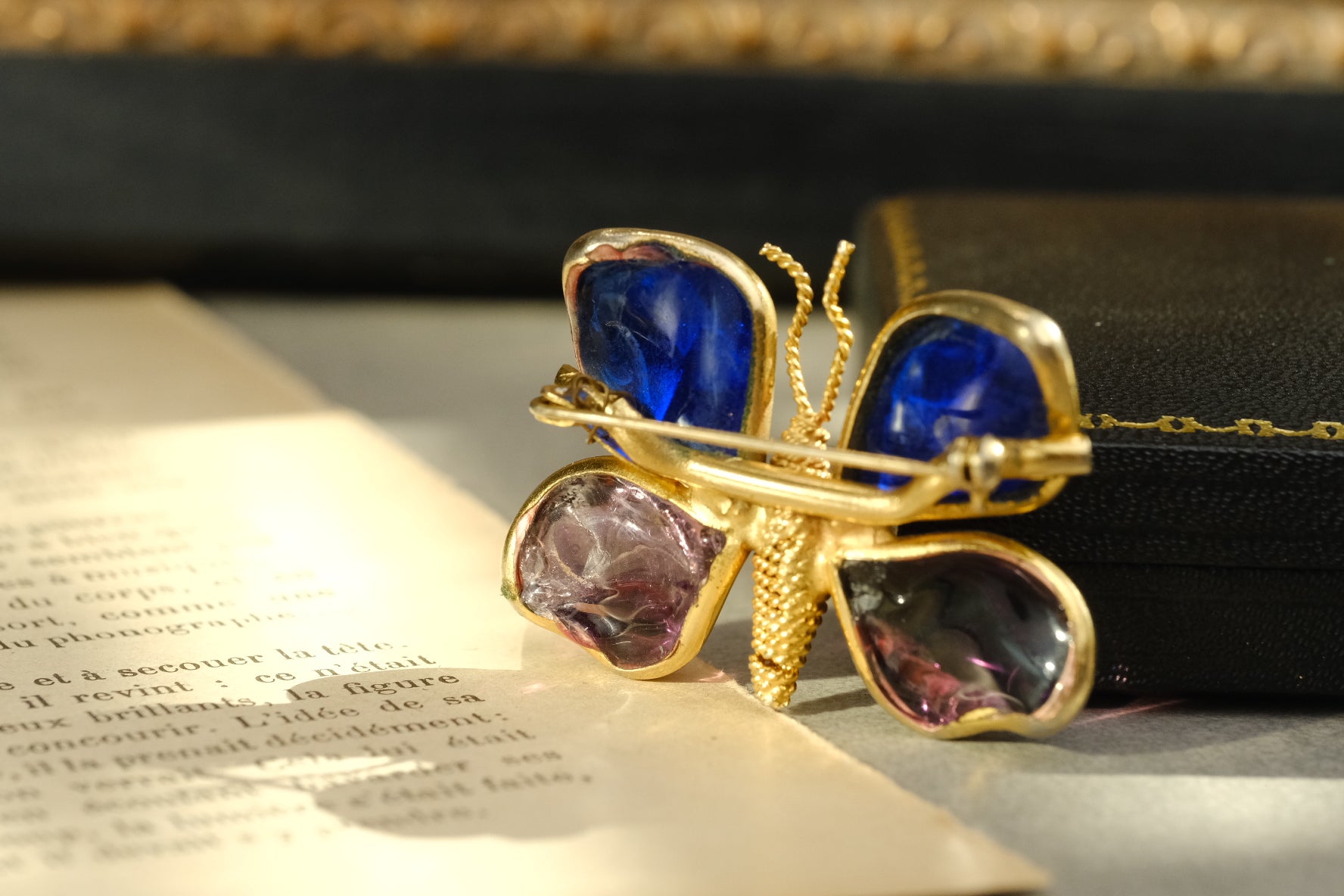 RARE Vintage early Yves Saint Laurent Gripoix Glass Butterfly Brooch