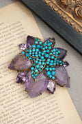 Vintage Iradj Moini Amethyst & Turquoise Brooch