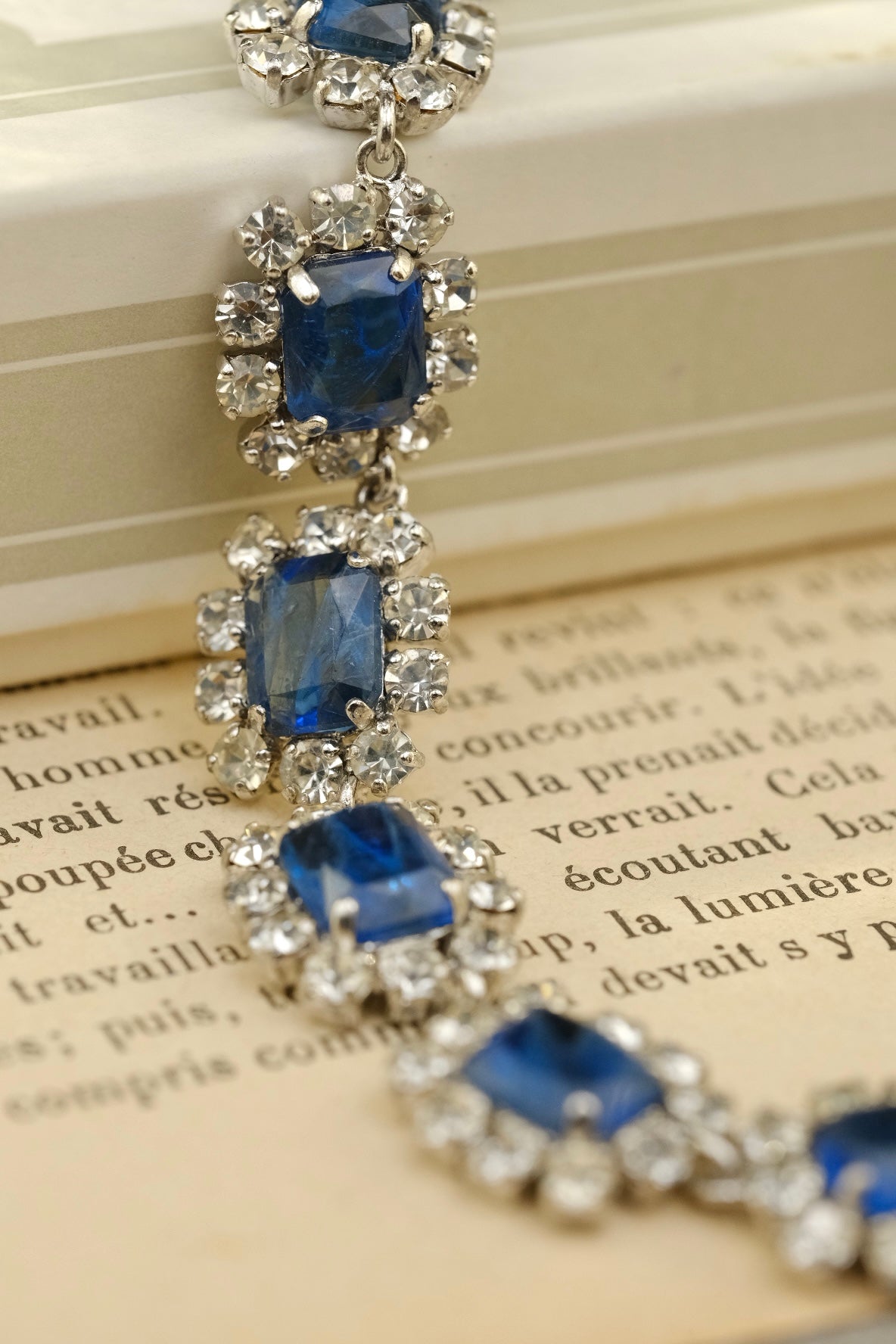 Vintage 70s Christian Dior Germany Sapphire Blue Flawed Glass Necklace & Bracelet