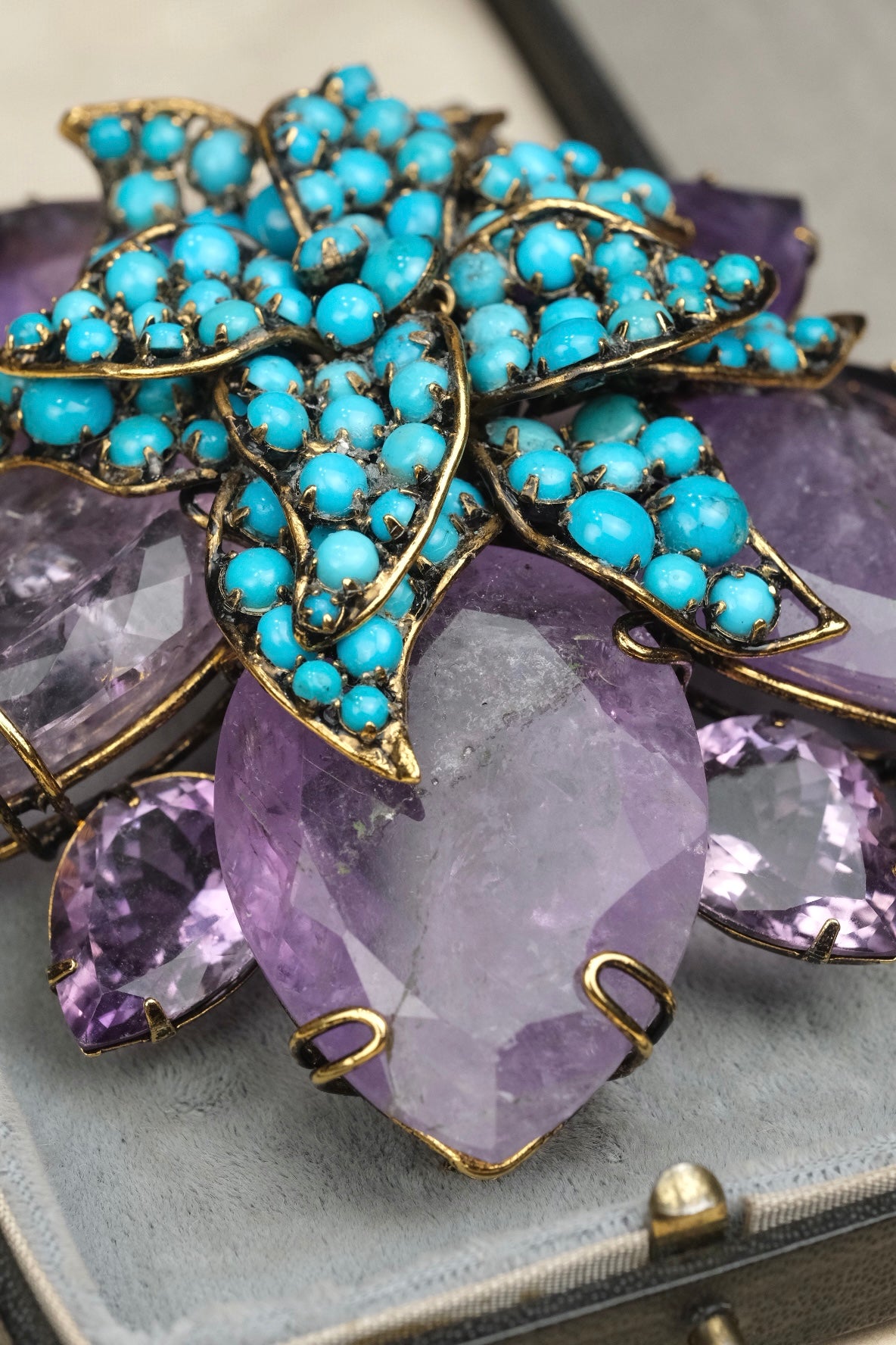 Vintage Iradj Moini Amethyst & Turquoise Brooch