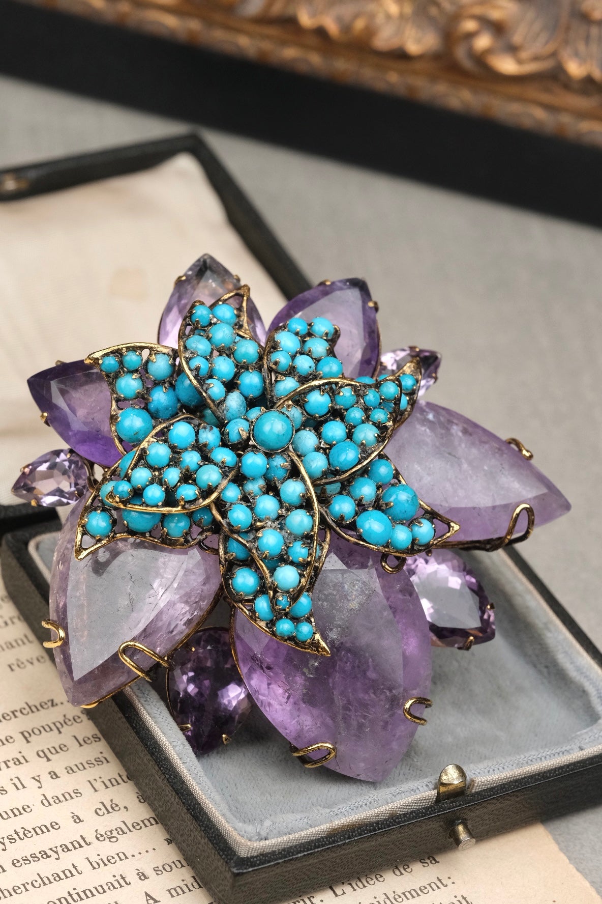 Vintage Iradj Moini Amethyst & Turquoise Brooch