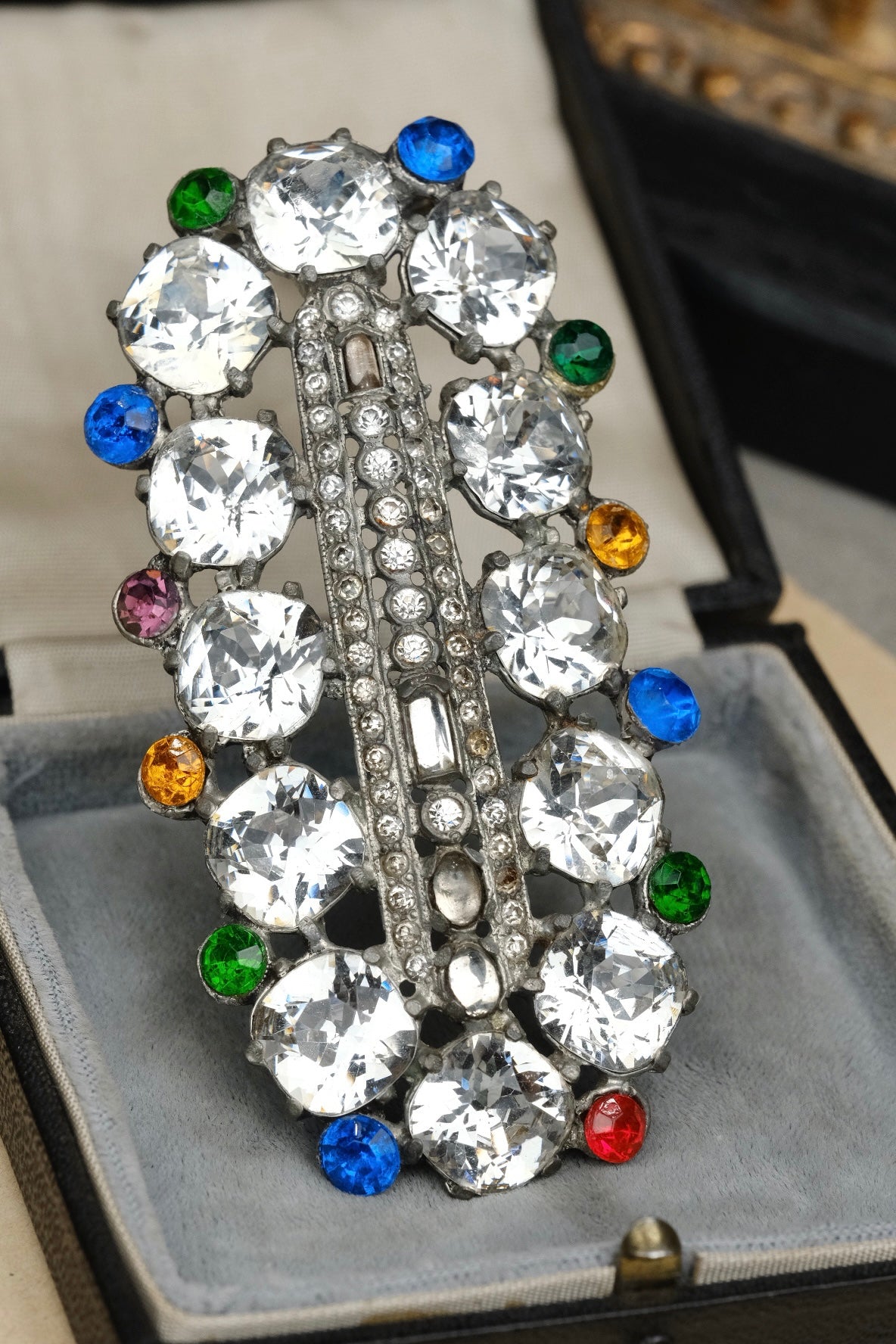 Vintage Eisenberg Original Large Crystal Dress Clip Multicolor Rhinestones