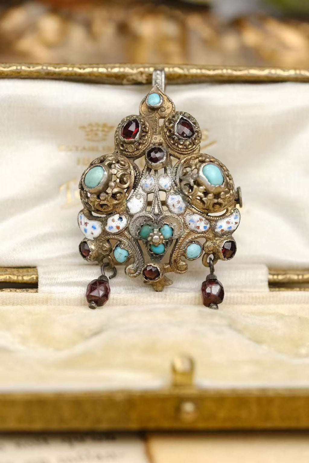 Austria-Hungary silver-gilt enamel turquoise convertible brooch pendant front full detail