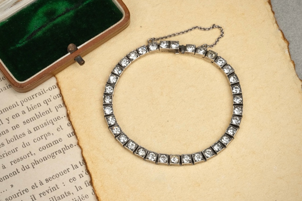 Antique Art Deco 925 sterling silver paste tennis-style bracelet photo 2