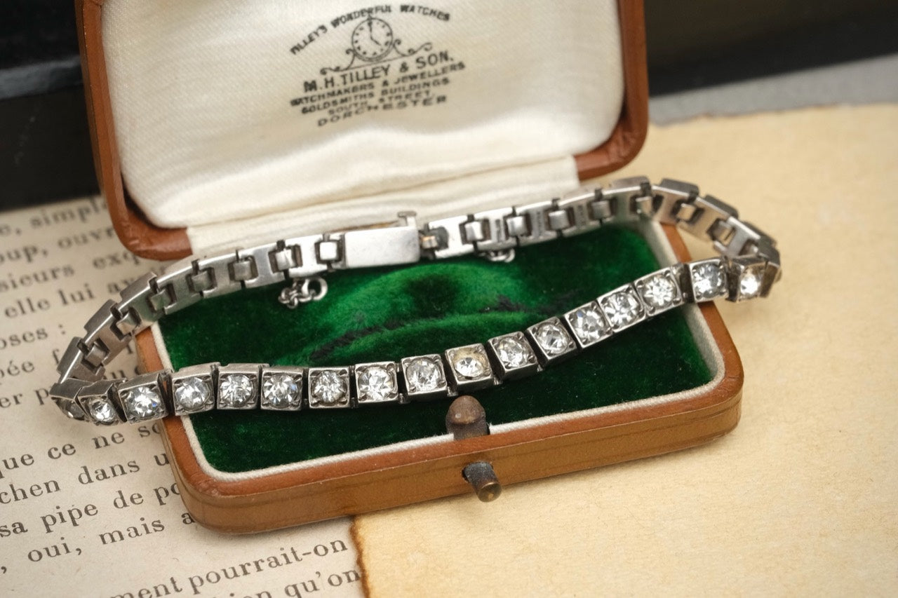 Antique Art Deco 925 sterling silver paste tennis-style bracelet photo 3