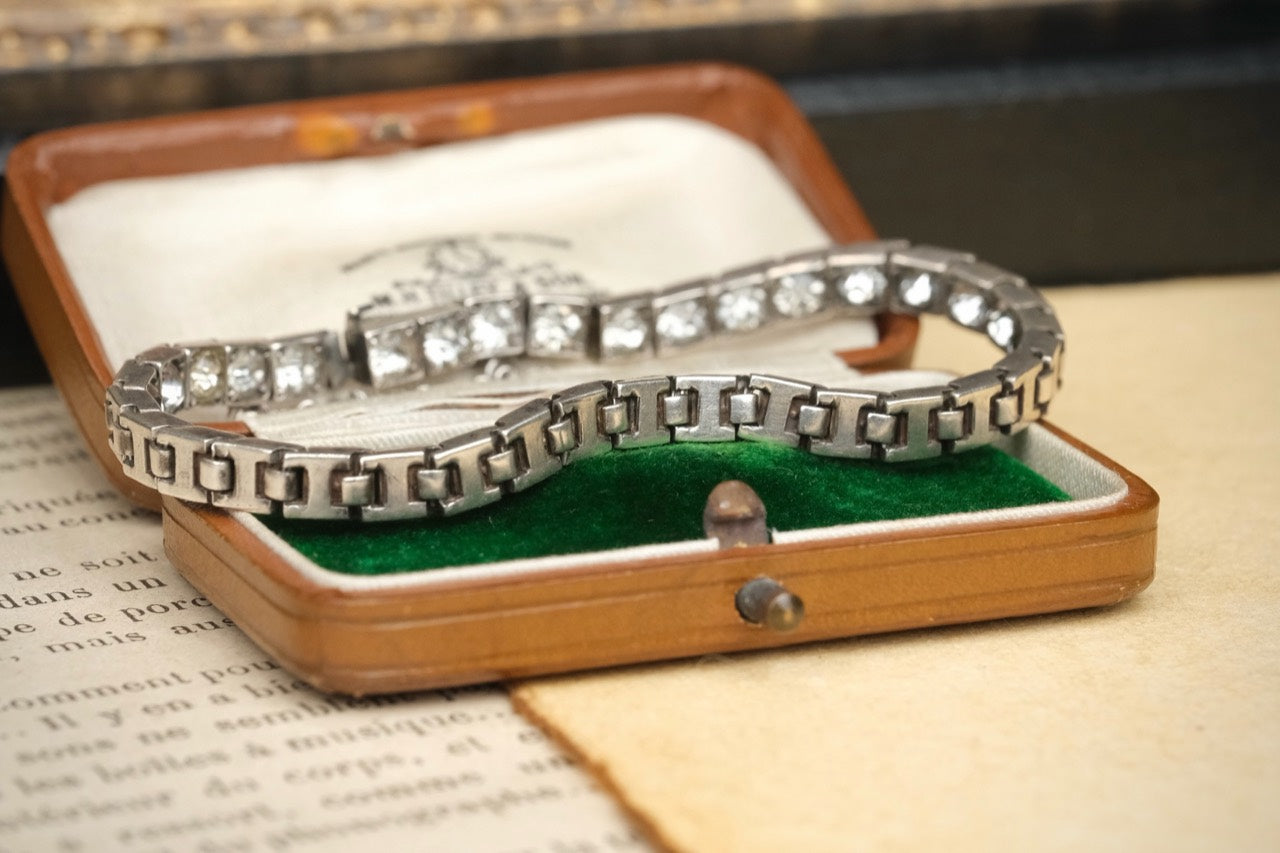 Antique Art Deco 925 sterling silver paste tennis-style bracelet photo 5