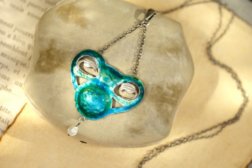 1910s Arts and Crafts blue-green enamel necklace photo 1