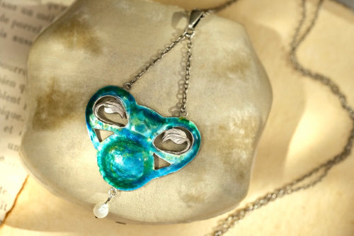 1910s Arts and Crafts blue-green enamel necklace photo 2