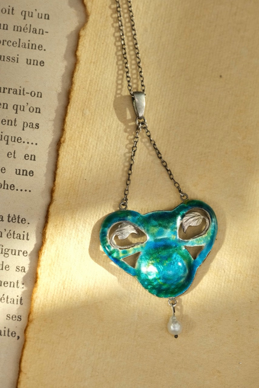 1910s Arts and Crafts blue-green enamel necklace photo 3