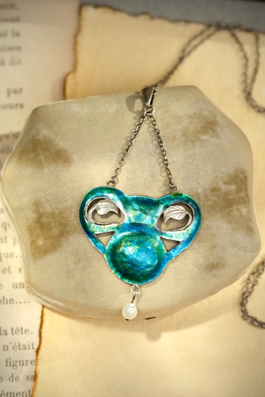 1910s Arts and Crafts blue-green enamel necklace photo 4