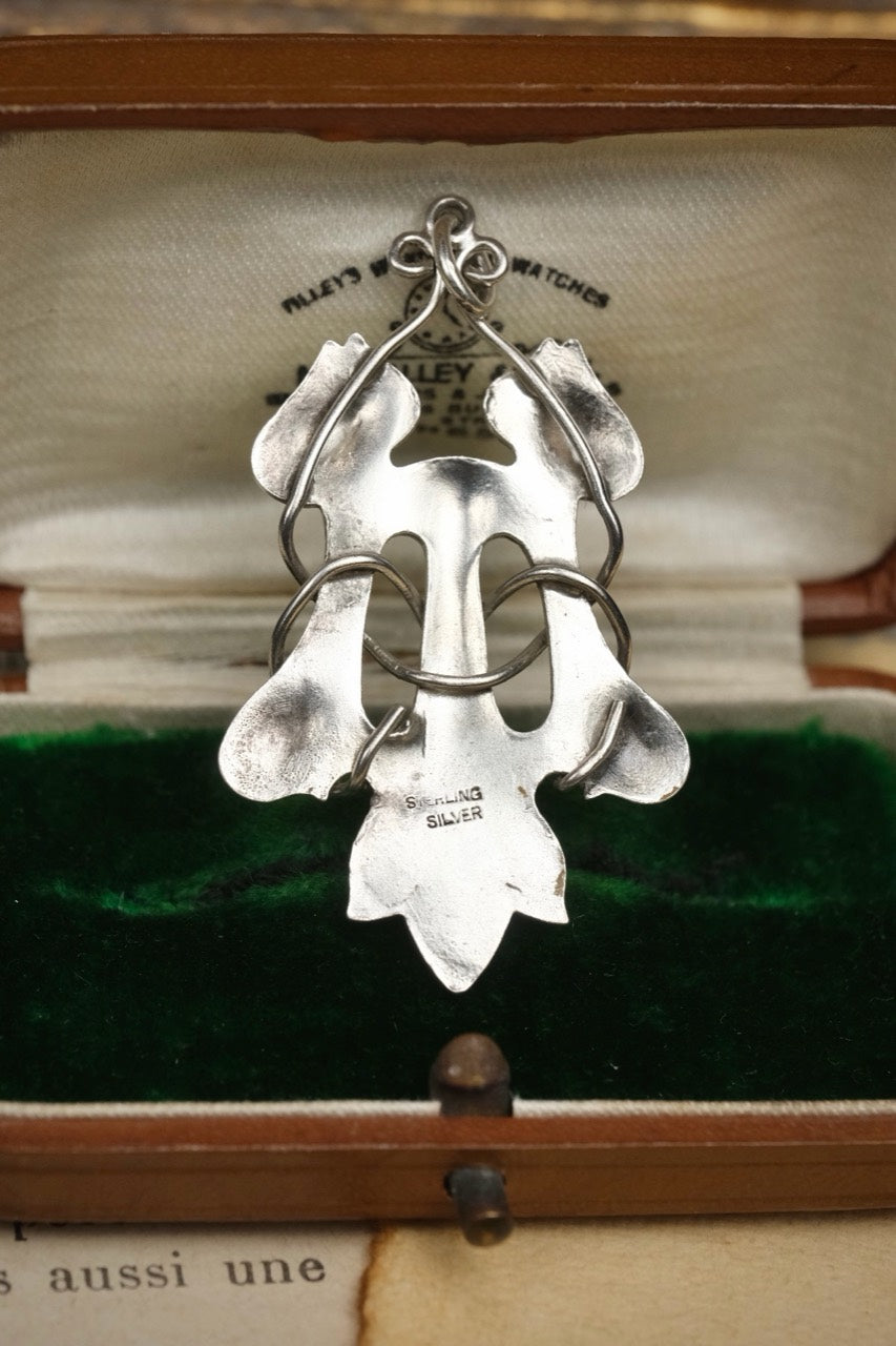 1910s Arts and Crafts sterling silver enamel tulip pendant photo 7