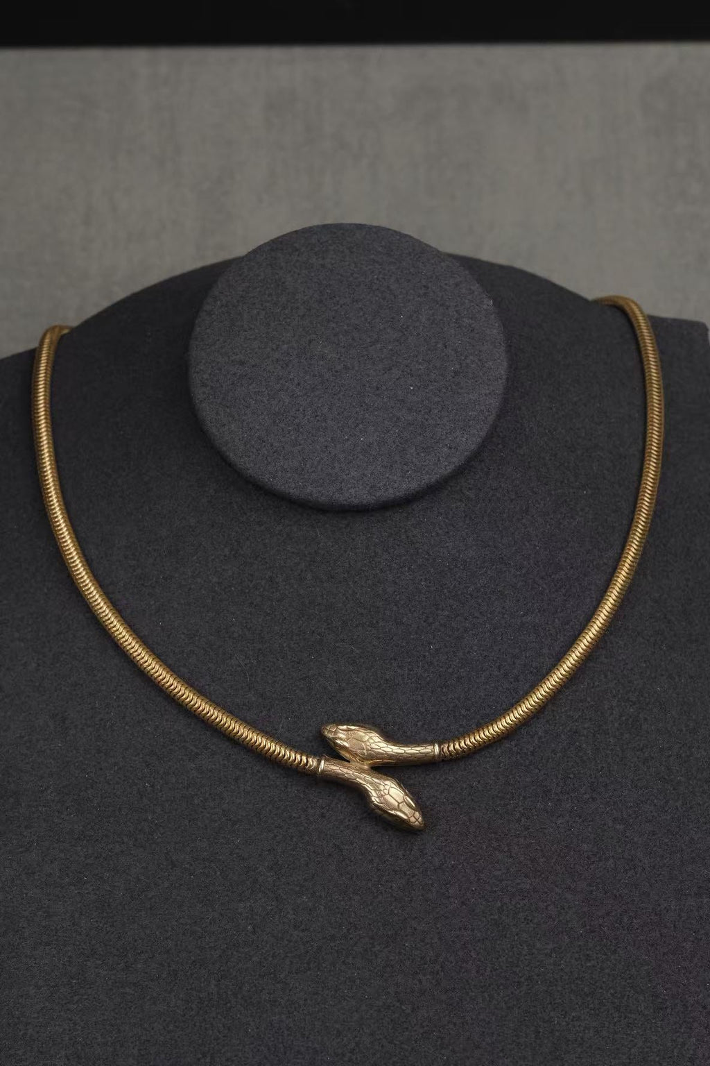 circa 1930s gold-plated double-headed snake necklace worn view
