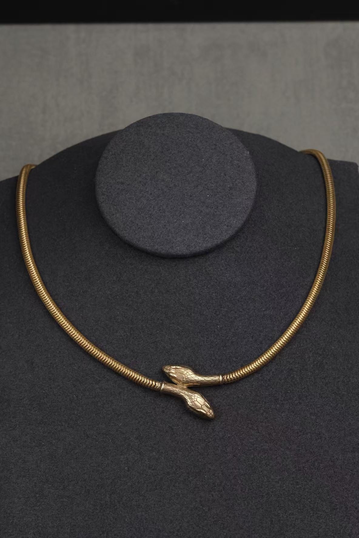 circa 1930s gold-plated double-headed snake necklace worn view
