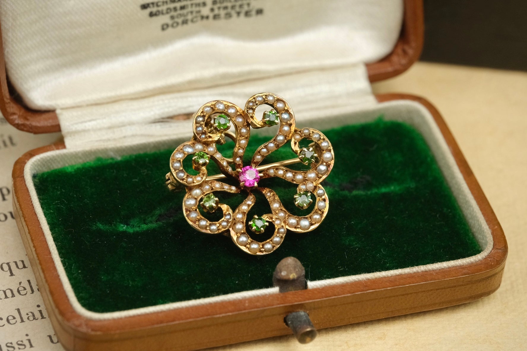 Edwardian 14K BIRKS brooch pendant front detail