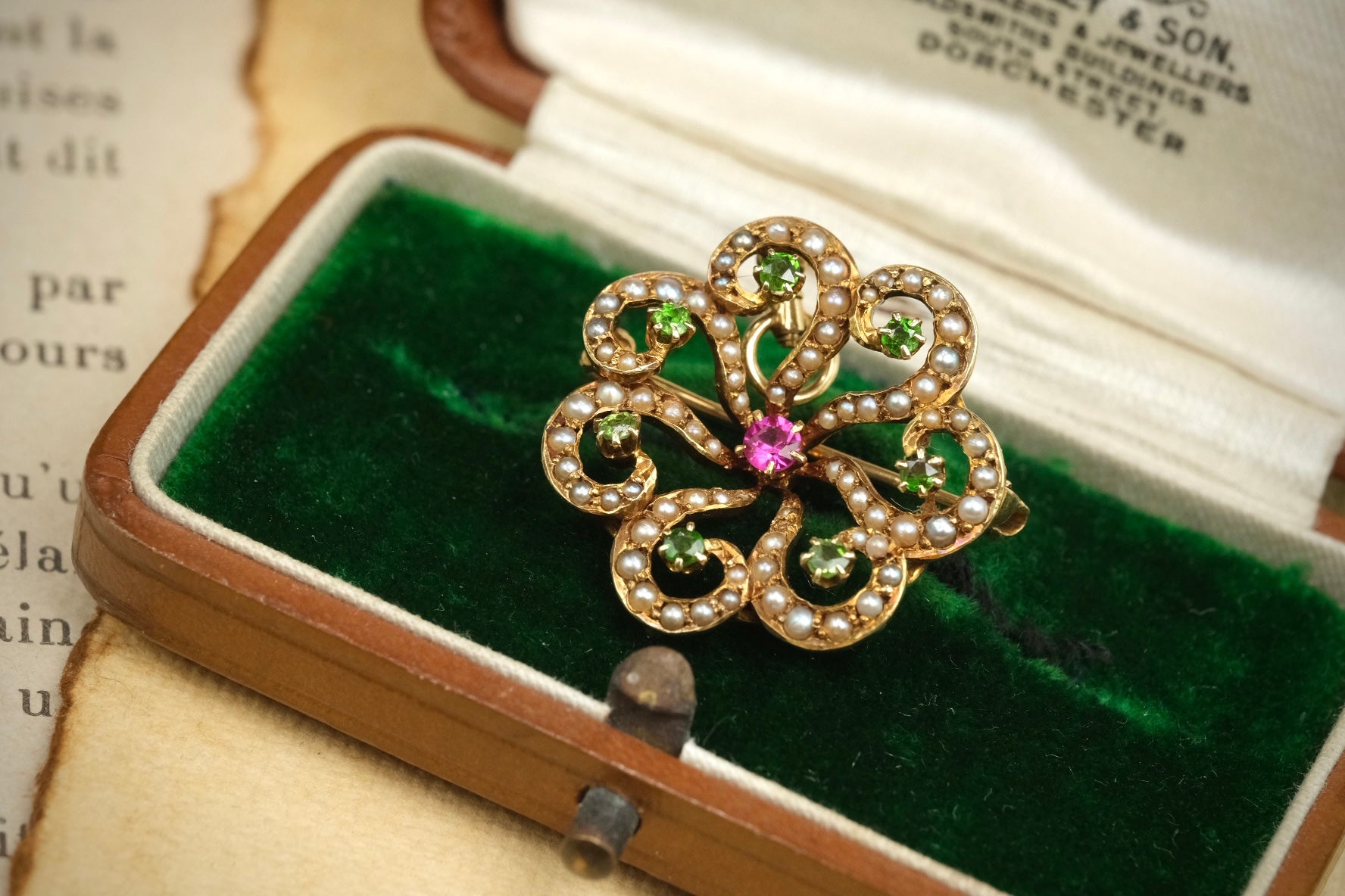 Edwardian 14K BIRKS brooch pendant angled view