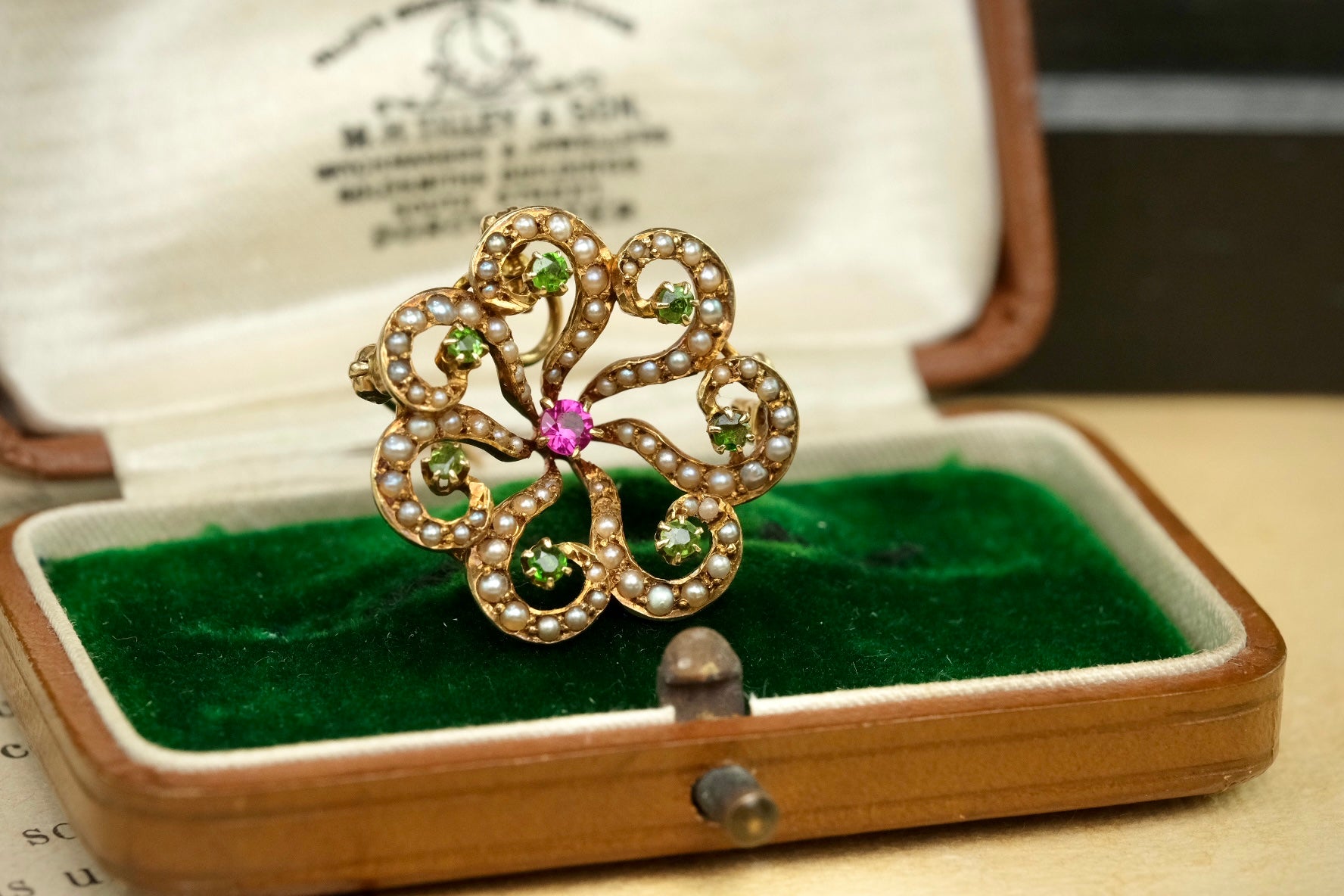 Edwardian 14K BIRKS brooch pendant detail