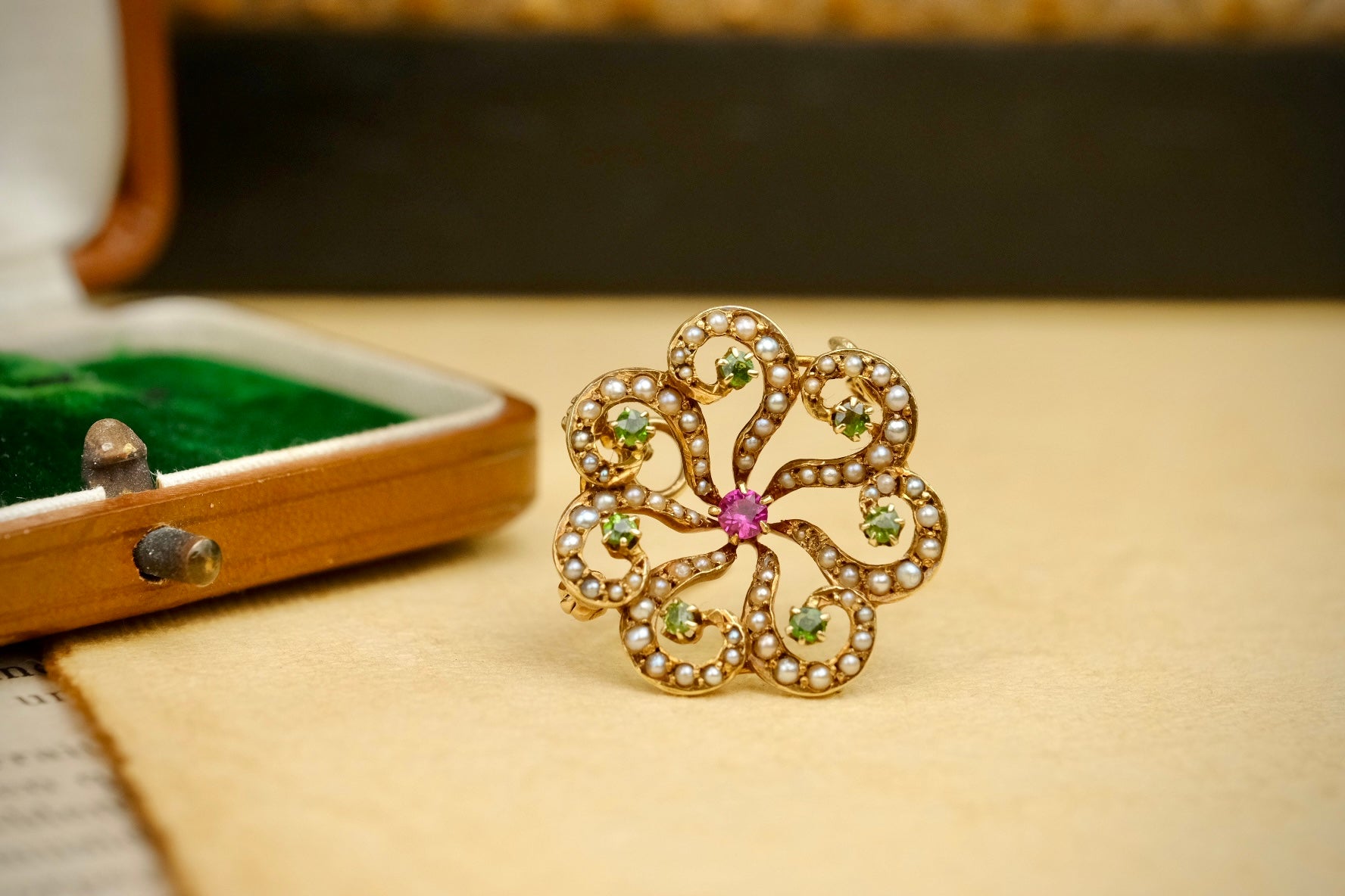Edwardian 14K BIRKS brooch pendant standing view