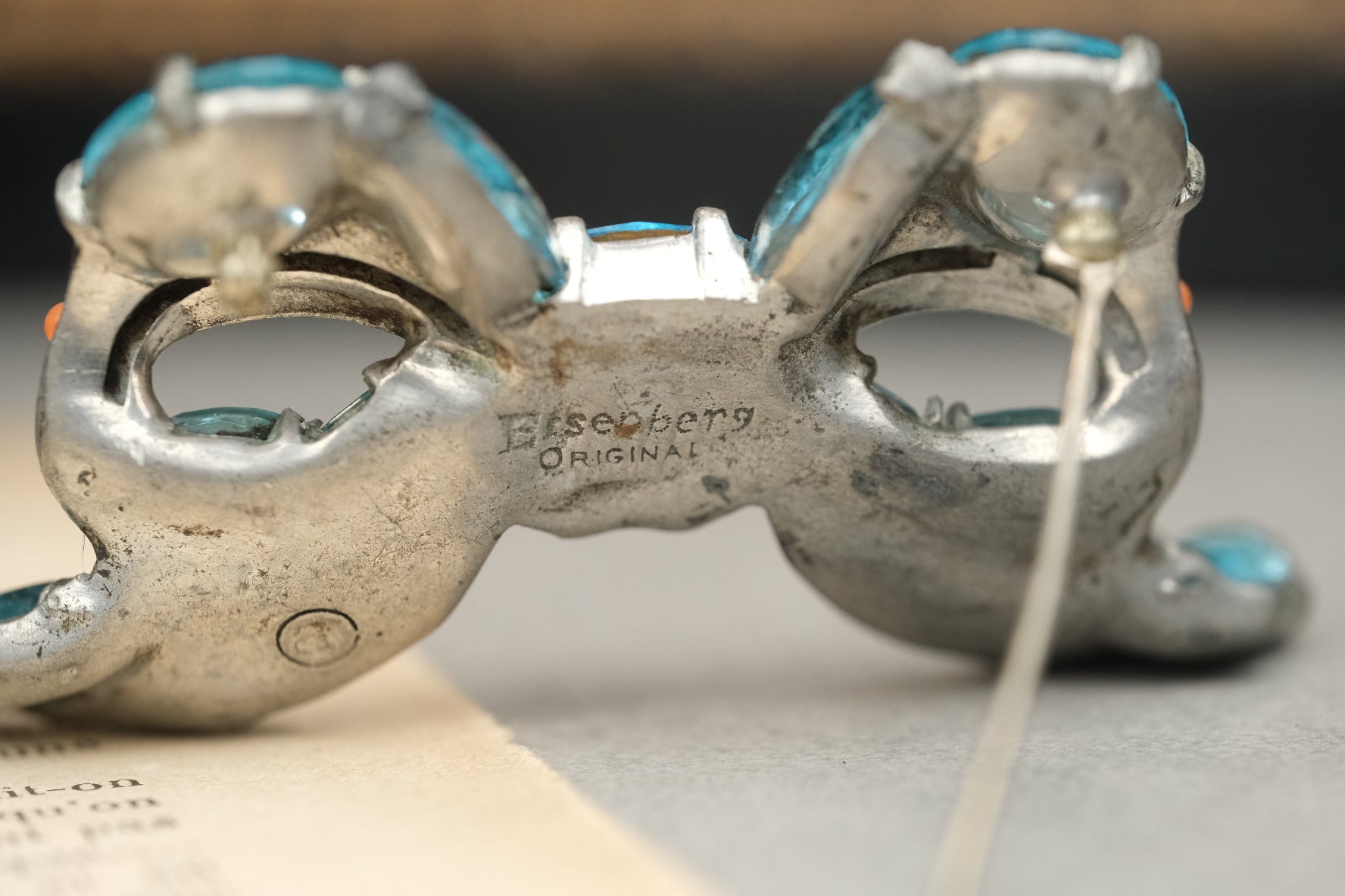 Eisenberg Original signature and pin mechanism on back of bow brooch