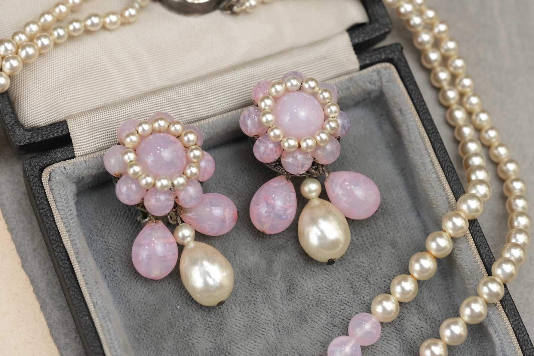 Louis Rousselet pink glass clip-on earrings pair