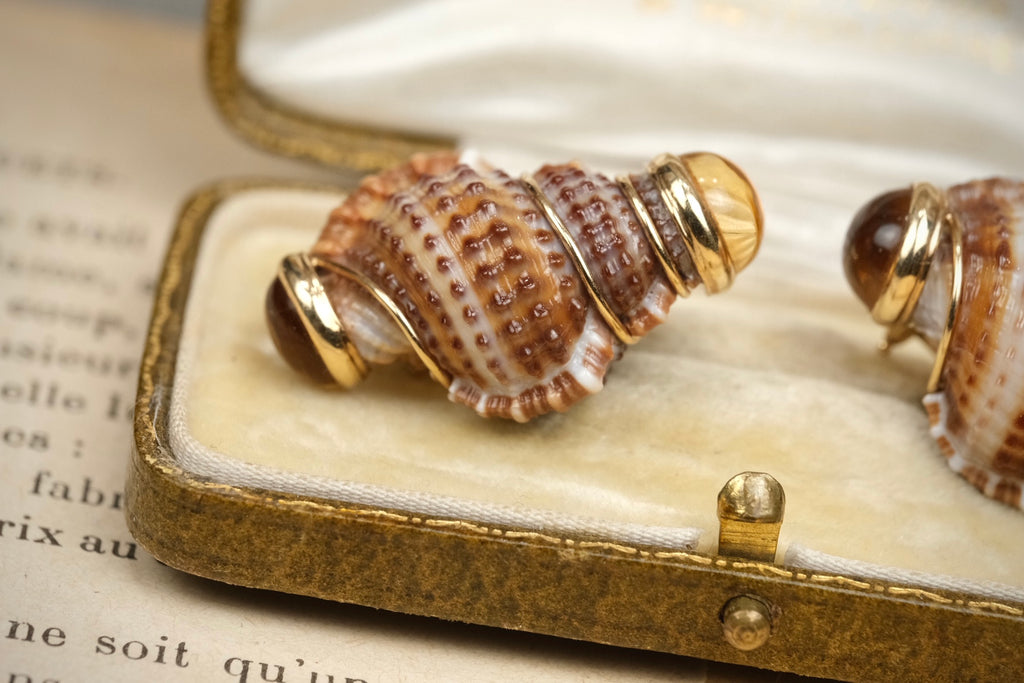 Vintage MAZ Turbo Shell clip-on earrings, shell detail