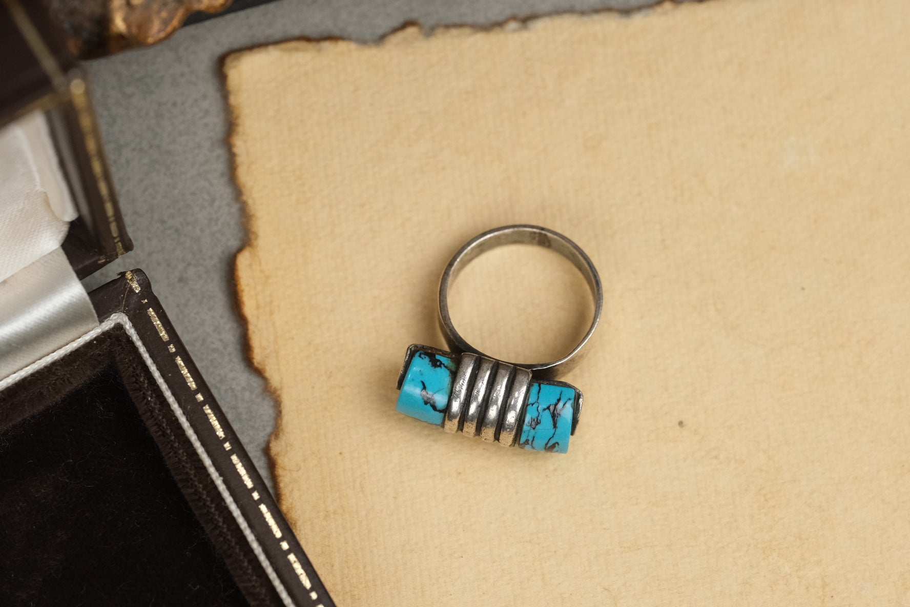 Handmade Navajo 925 sterling silver turquoise ring, top view