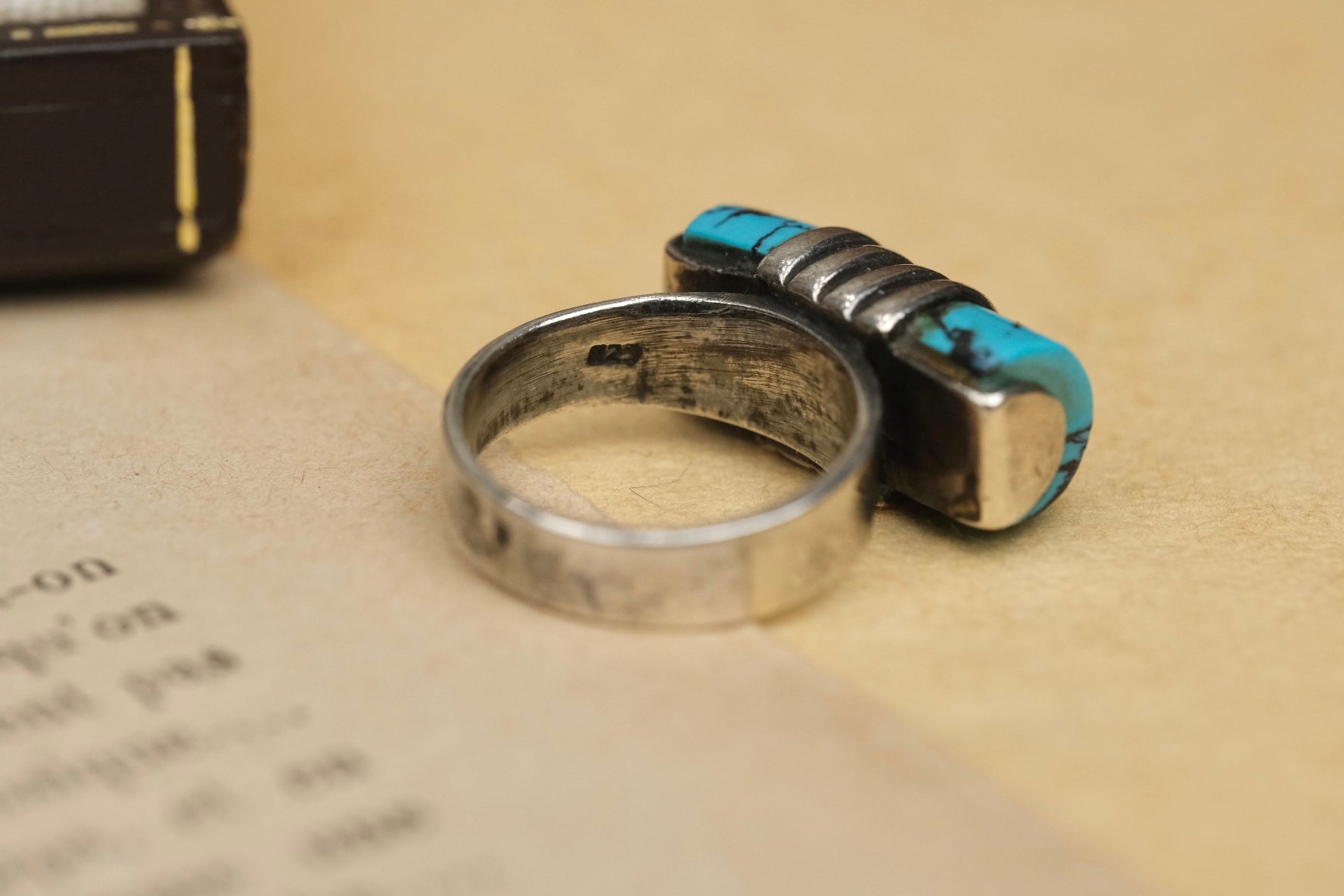 925 hallmark inside handmade Navajo turquoise ring