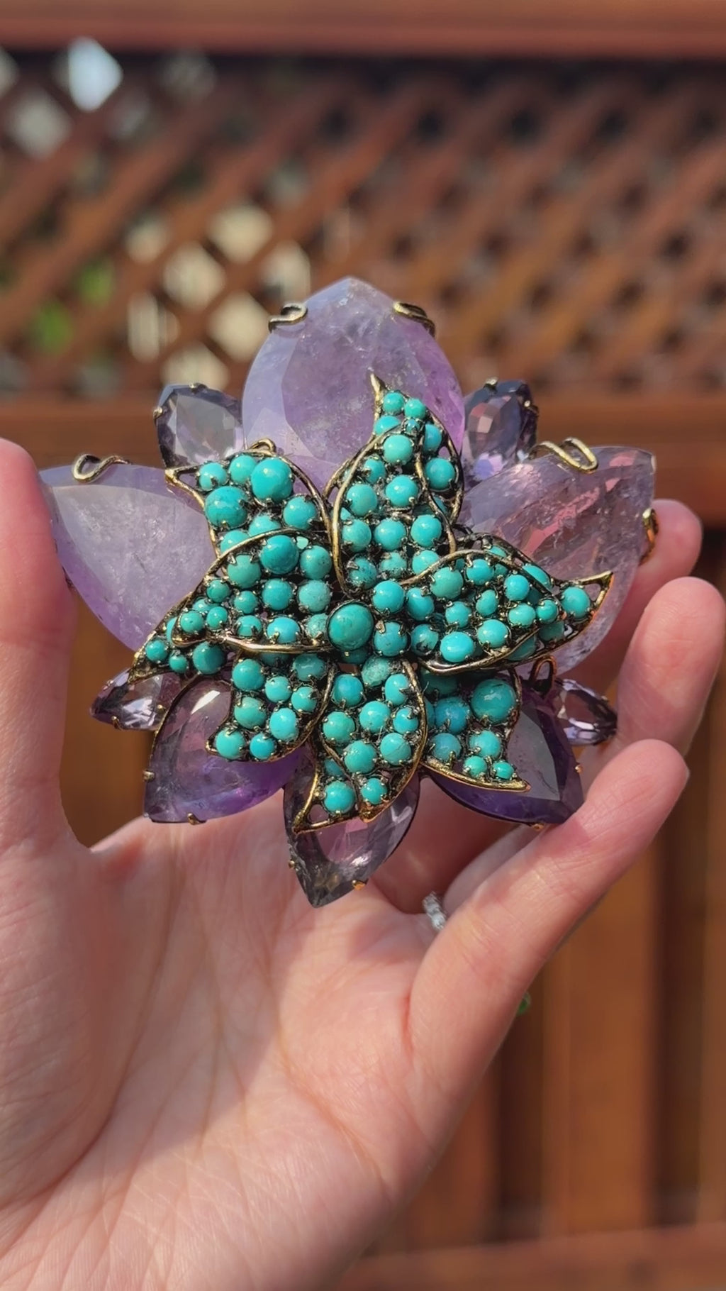 Vintage Iradj Moini Amethyst & Turquoise Brooch
