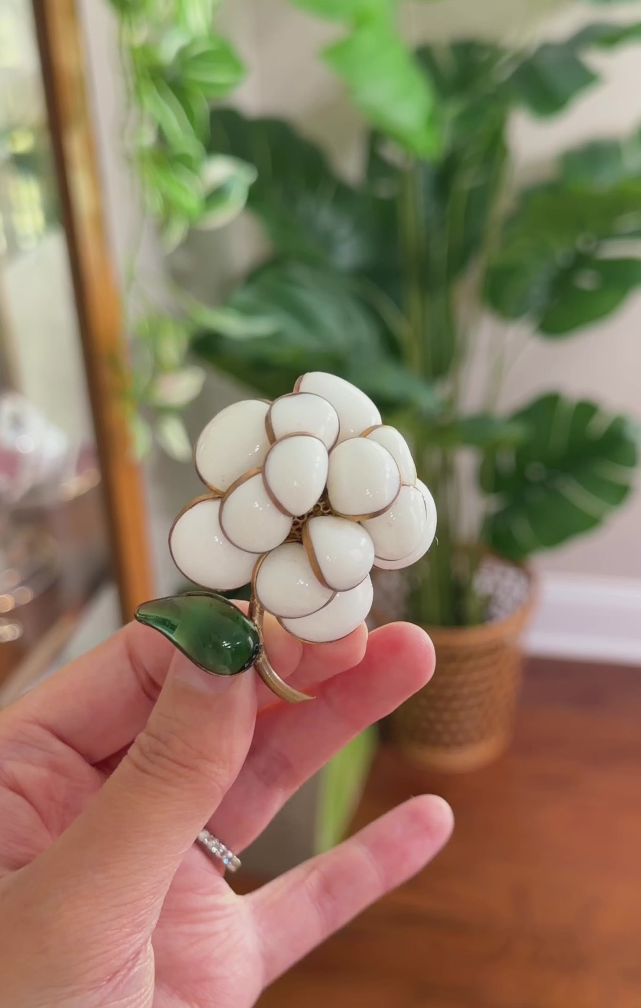 Vintage Maison Gripoix for Chanel White Gripoix Camellia Brooch | France Signed